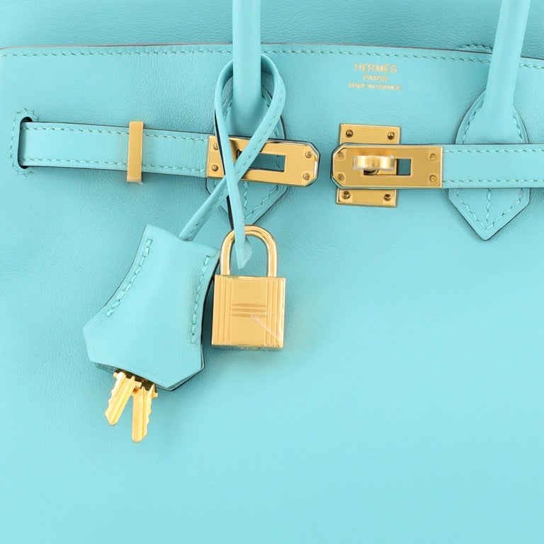 Hermes Birkin Handbag Bleu Atoll Swift with Palladium Hardware 25 Blue