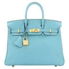 Hermes Birkin Handbag Bleu Atoll Swift with Gold Hardware 25