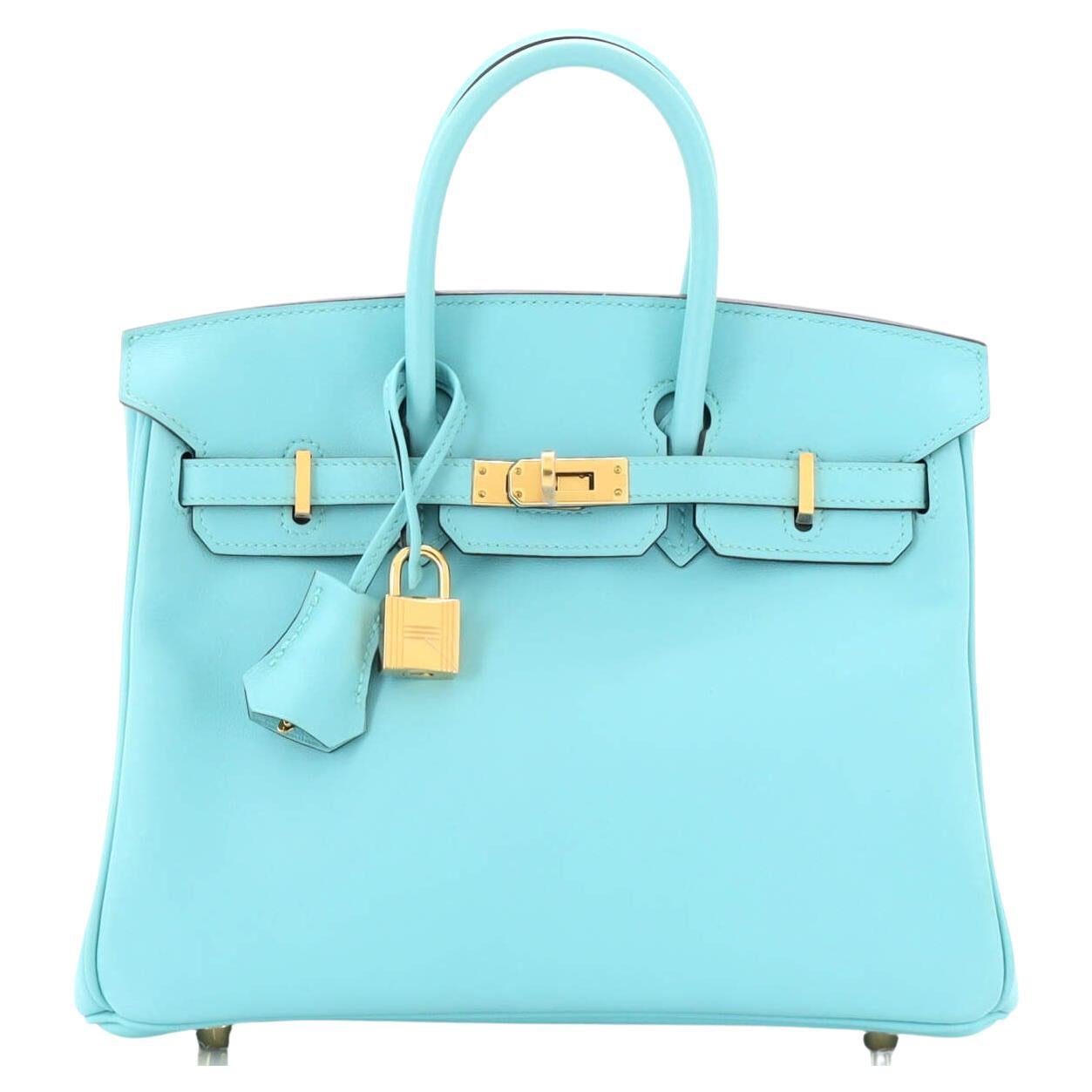 Hermes Birkin Handbag Bleu Atoll Swift with Gold Hardware 25 For Sale