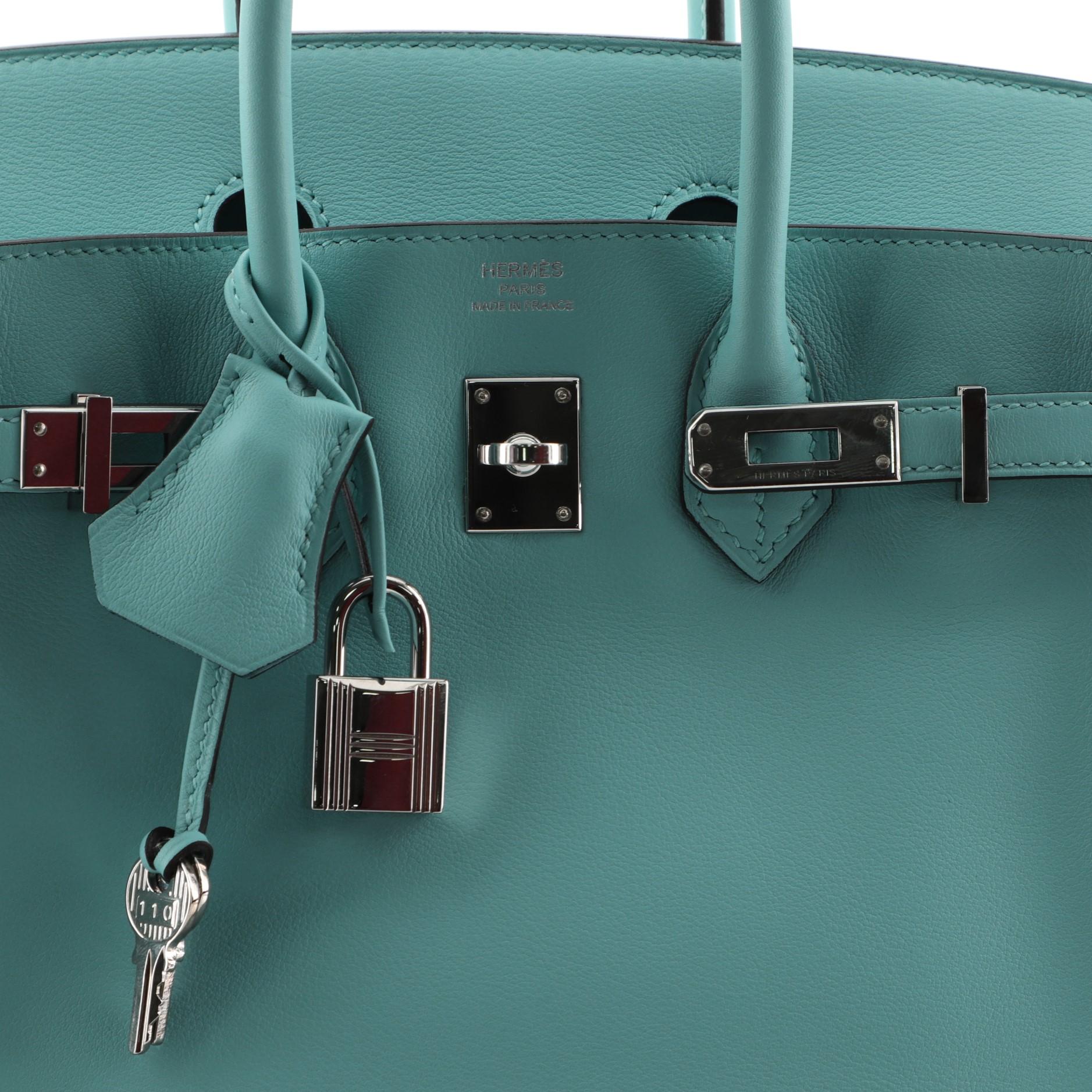 Blue Hermes Birkin Handbag Bleu Atoll Swift with Palladium Hardware 25