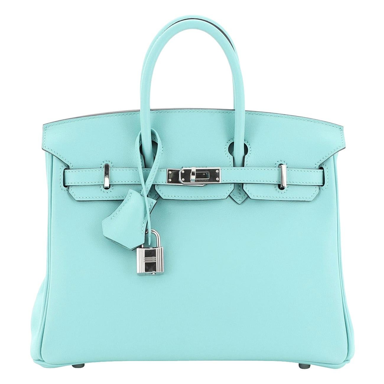 Hermes Birkin Handbag Bleu Atoll Swift with Palladium Hardware 25