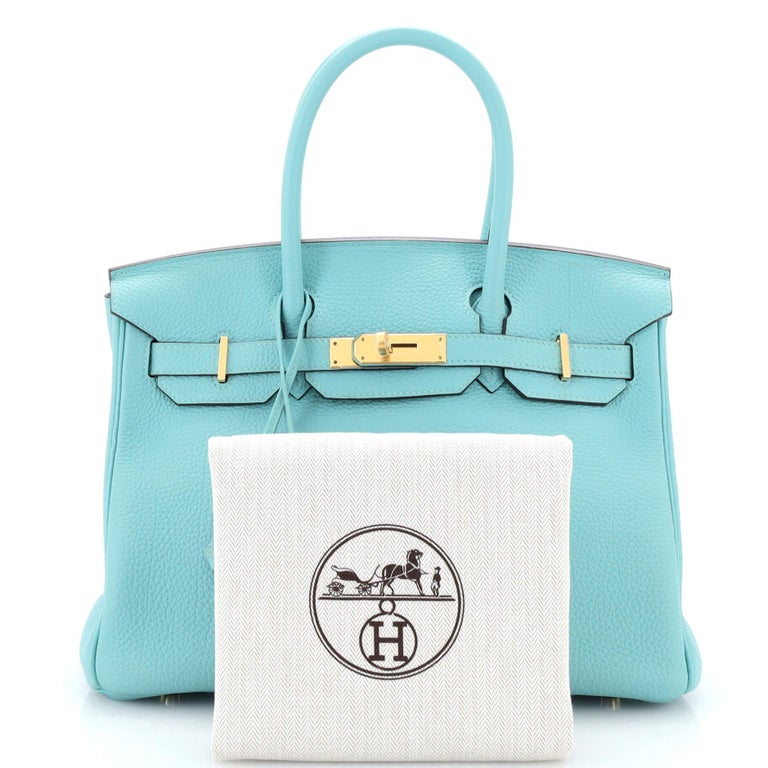 Hermes 30cm Blue Atoll Togo Leather Gold Plated Birkin Bag