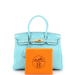Sac à main Hermès Birkin Bleu Atoll Togo avec quincaillerie dorée 30