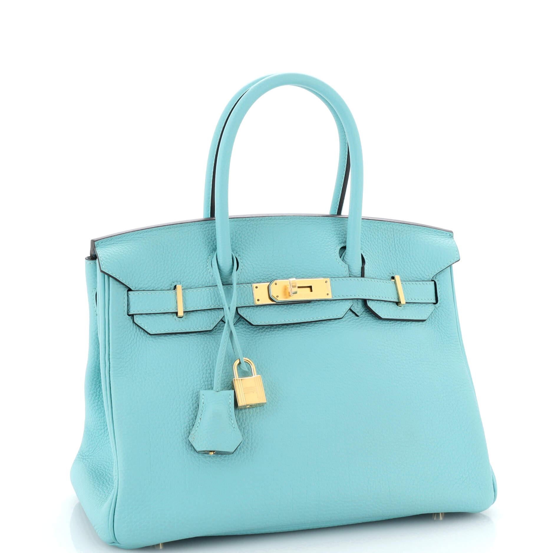 Hermes Birkin Handbag Bleu Atoll Togo with Gold Hardware 30 In Good Condition In NY, NY
