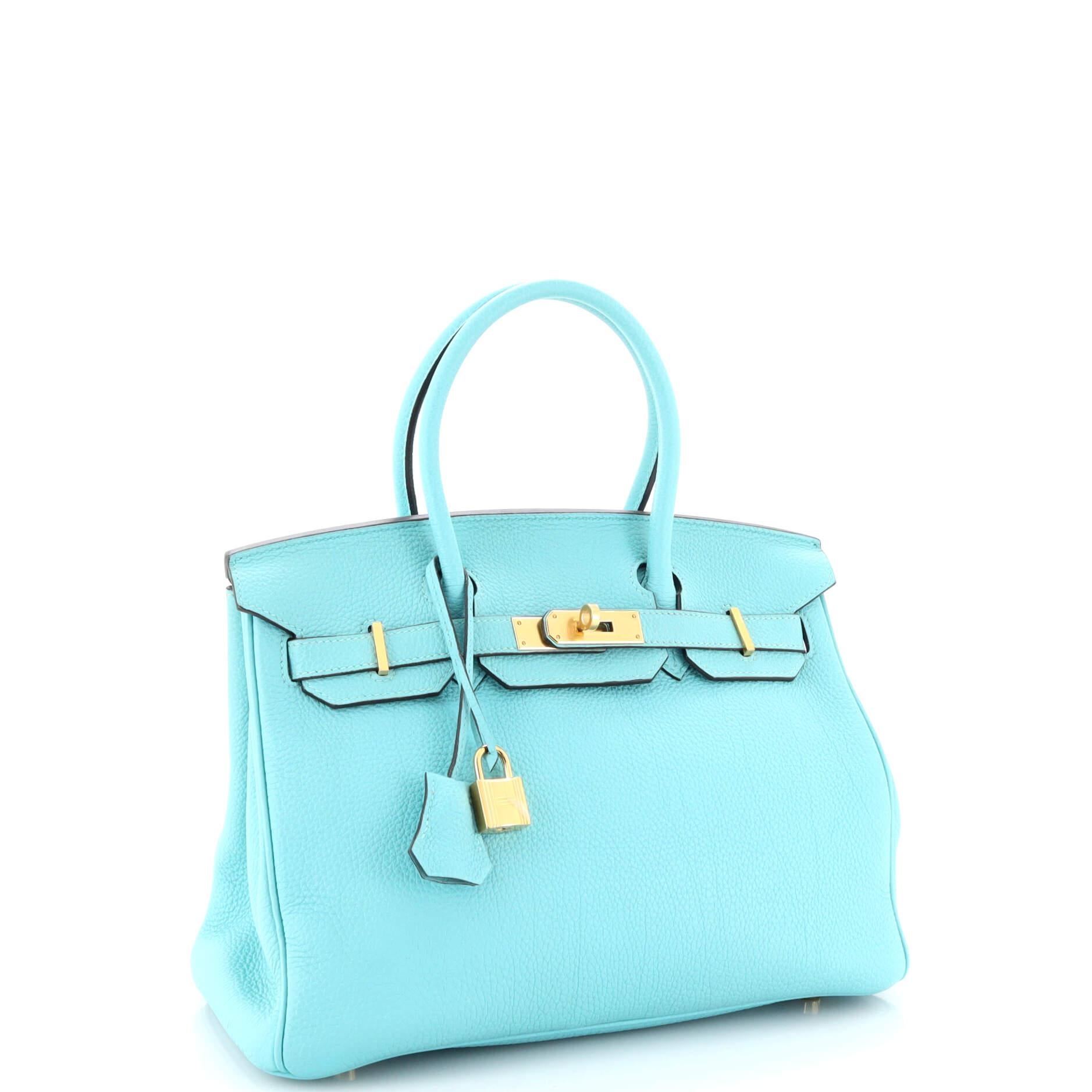 Hermes Birkin Handbag Bleu Atoll Togo with Gold Hardware 30 In Good Condition For Sale In NY, NY