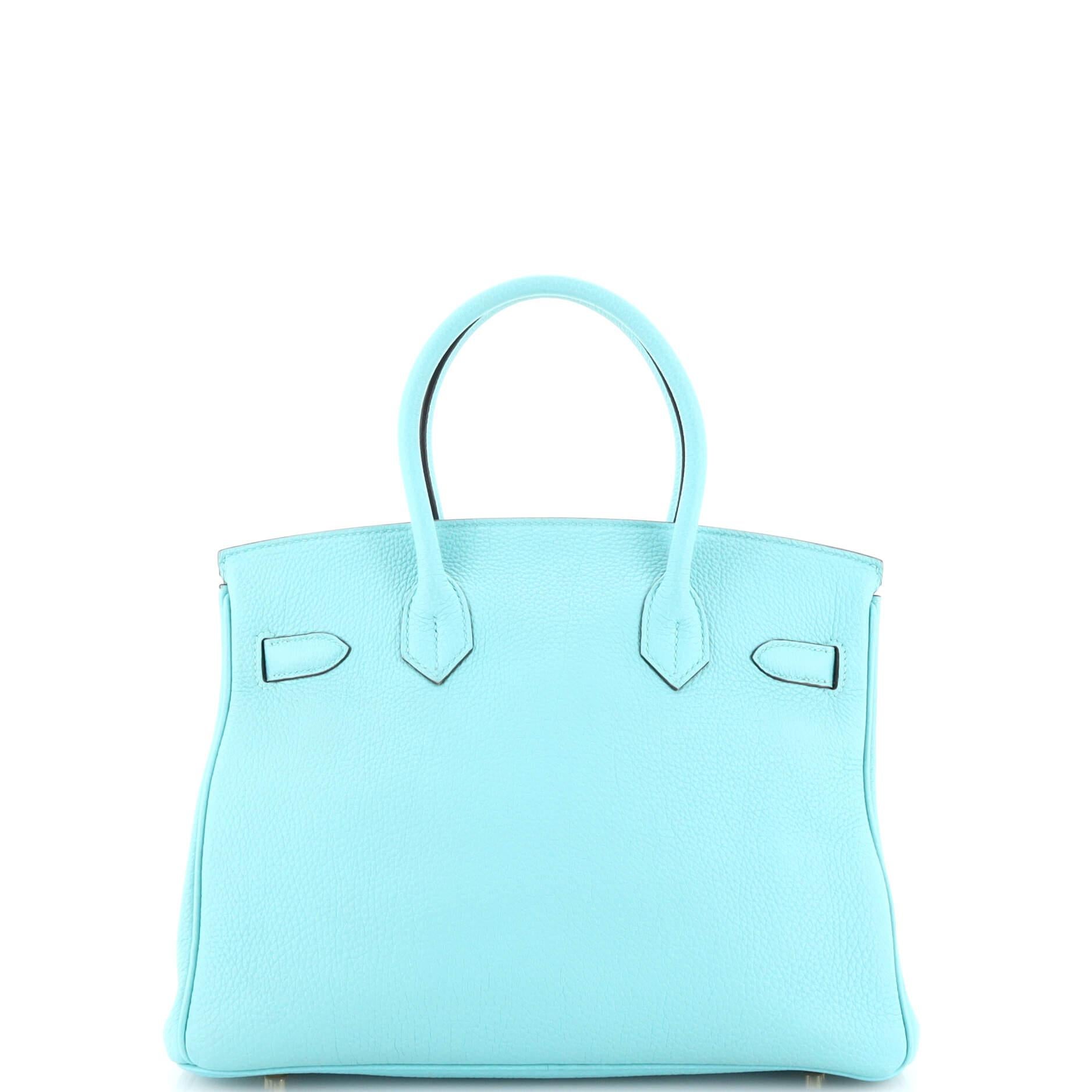 Women's or Men's Hermes Birkin Handbag Bleu Atoll Togo with Gold Hardware 30 For Sale