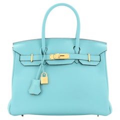 Hermes Birkin Handbag Bleu Atoll Togo with Gold Hardware 30