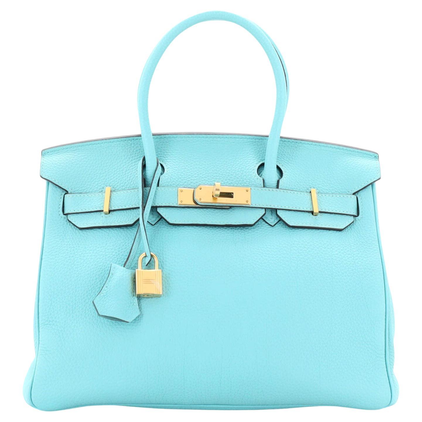 Hermes Birkin Handbag Bleu Atoll Togo with Gold Hardware 30 For Sale