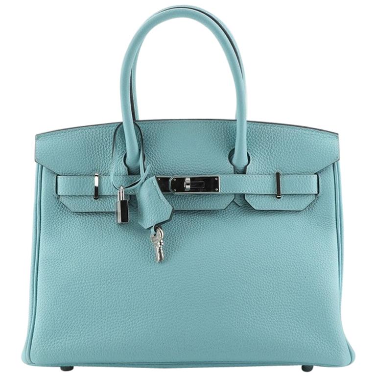 Hermes Birkin Handbag Bleu Atoll Togo with Palladium Hardware 30