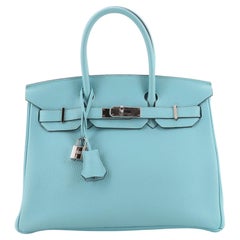 Hermes Birkin Handbag Bleu Atoll Togo with Palladium Hardware 30