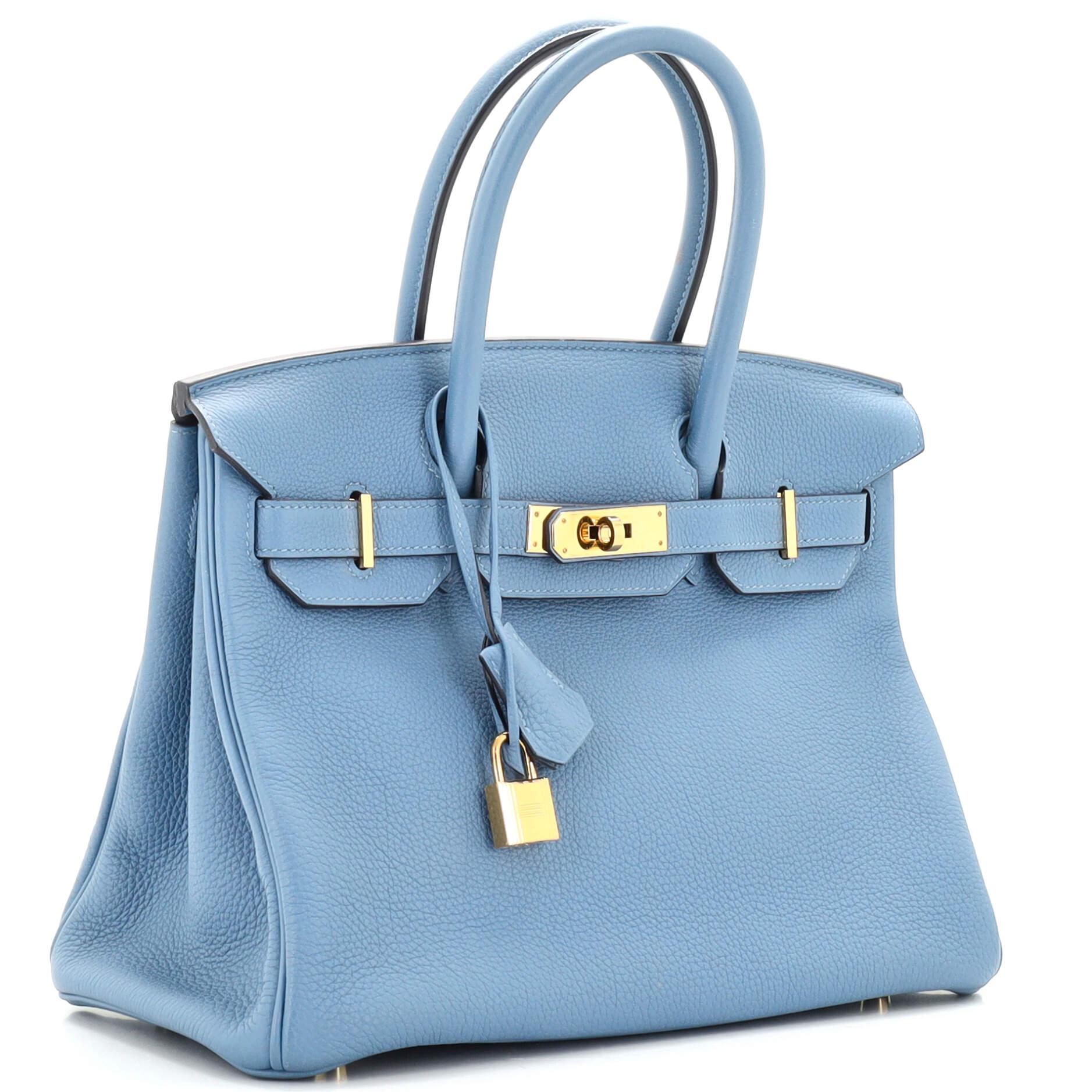 Blue Hermes Birkin Handbag Bleu Azur Togo with Gold Hardware 30