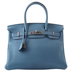 Hermes Birkin Handbag Bleu Azur Togo with Palladium Hardware 30