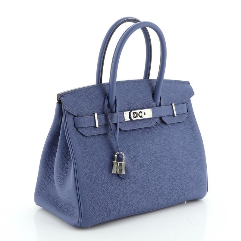 Purple Hermes Birkin Handbag Bleu Brighton Togo with Palladium Hardware 30