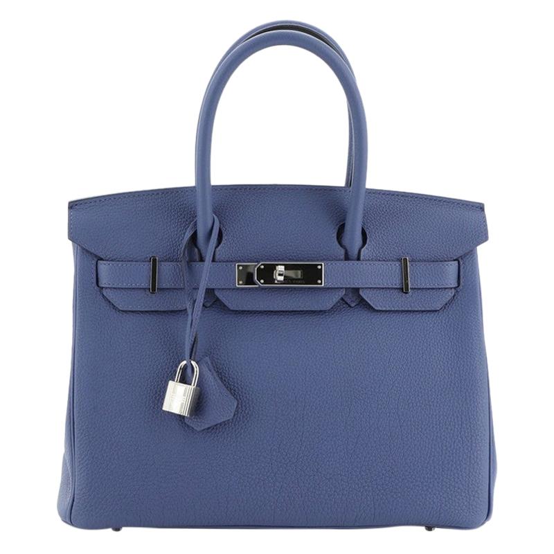 Hermes Birkin Handbag Bleu Brighton Togo with Palladium Hardware 30