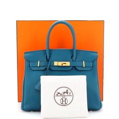 Hermes Birkin Handbag Bleu Colvert Togo with Gold Hardware 30
