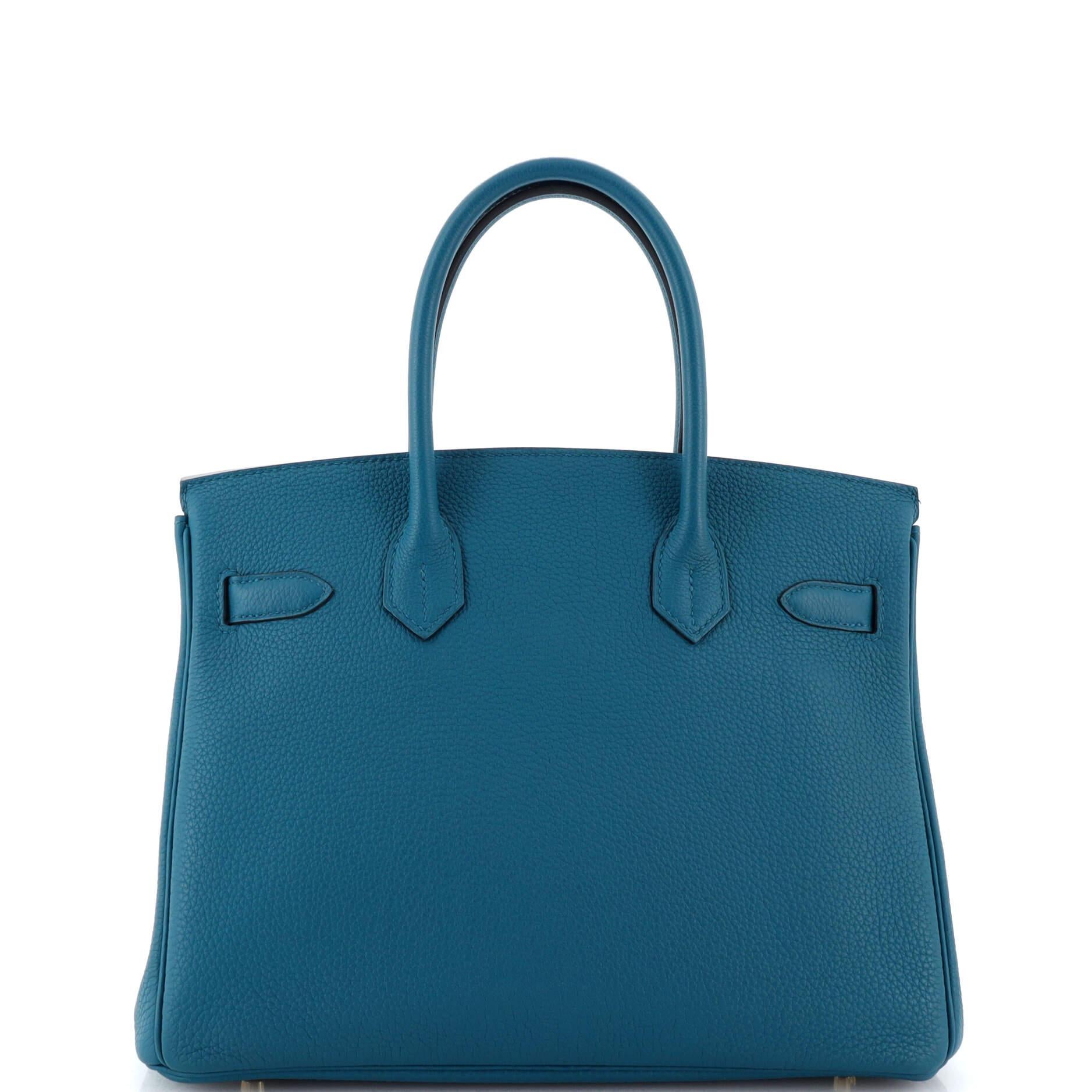 Hermes Birkin Handbag Bleu Colvert Togo with Gold Hardware 30 In Good Condition For Sale In NY, NY
