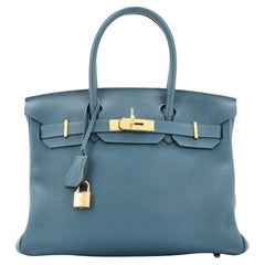 Hermes Birkin Handbag Bleu Colvert Togo with Gold Hardware 30