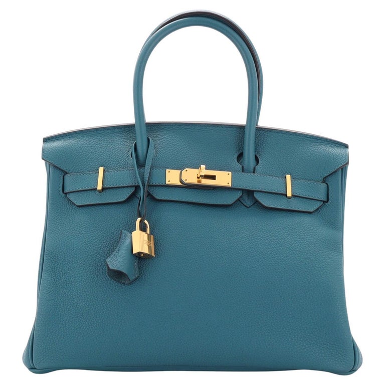 Hermes Birkin Handbag Bleu Indigo Fjord with Gold Hardware 40 Blue