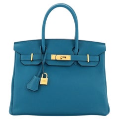 Hermes Birkin Handbag Bleu Colvert Togo with Gold Hardware 30