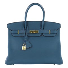 Hermes Birkin Sac à main Bleu de Galice Togo avec matériel doré 35