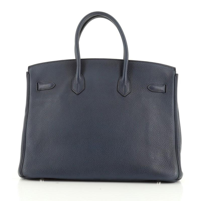Black Hermes Birkin Handbag Bleu de Malte Clemence with Palladium Hardware 35