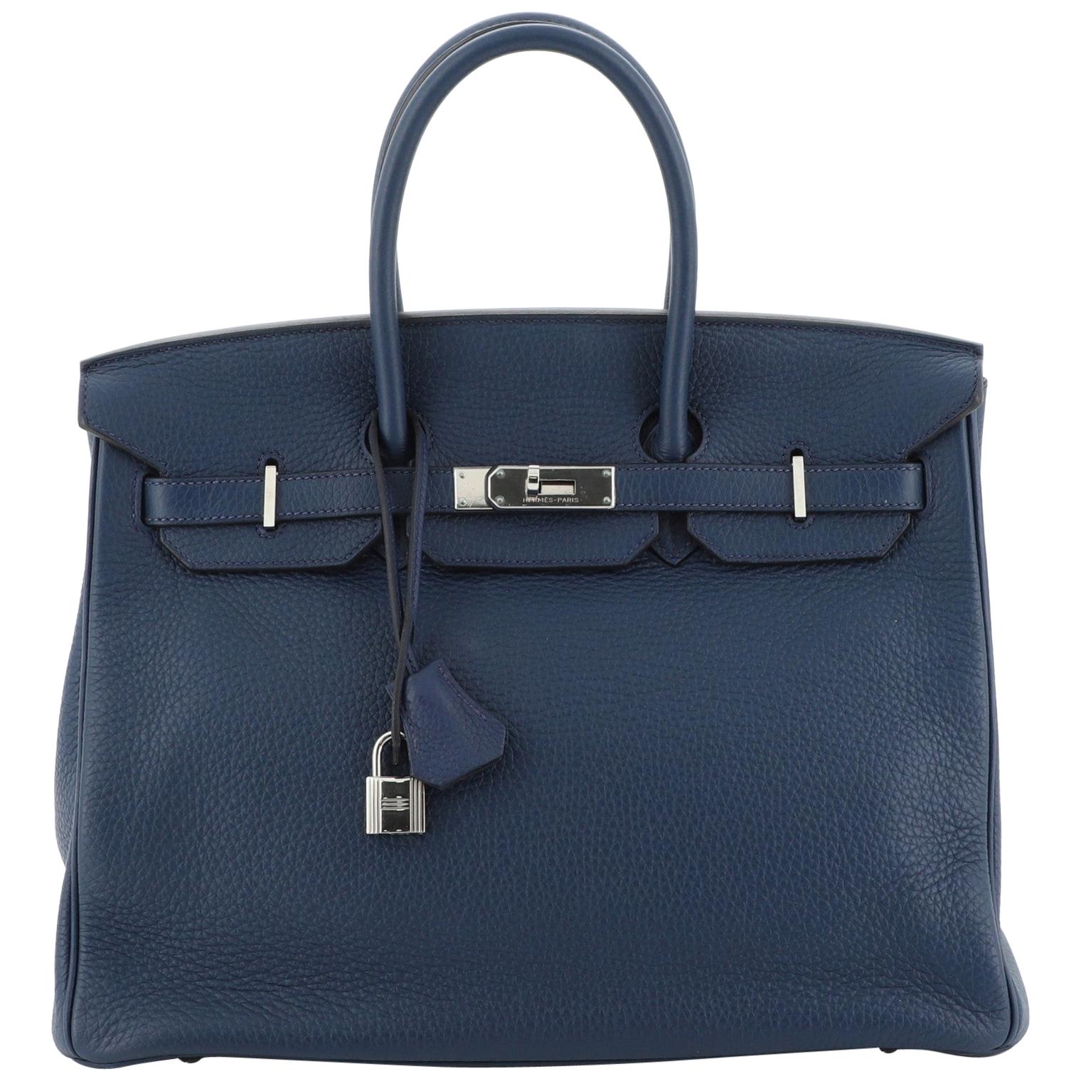 Hermes Birkin Handbag Bleu de Malte Clemence with Palladium Hardware 35