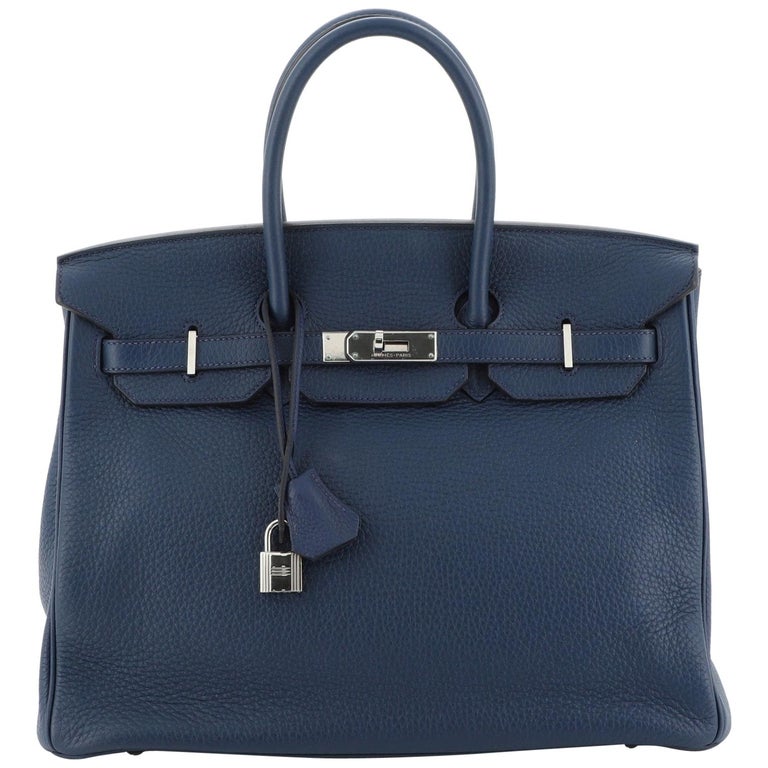 Hermes Birkin Handbag Bleu de Malte Clemence with Palladium Hardware 35 ...