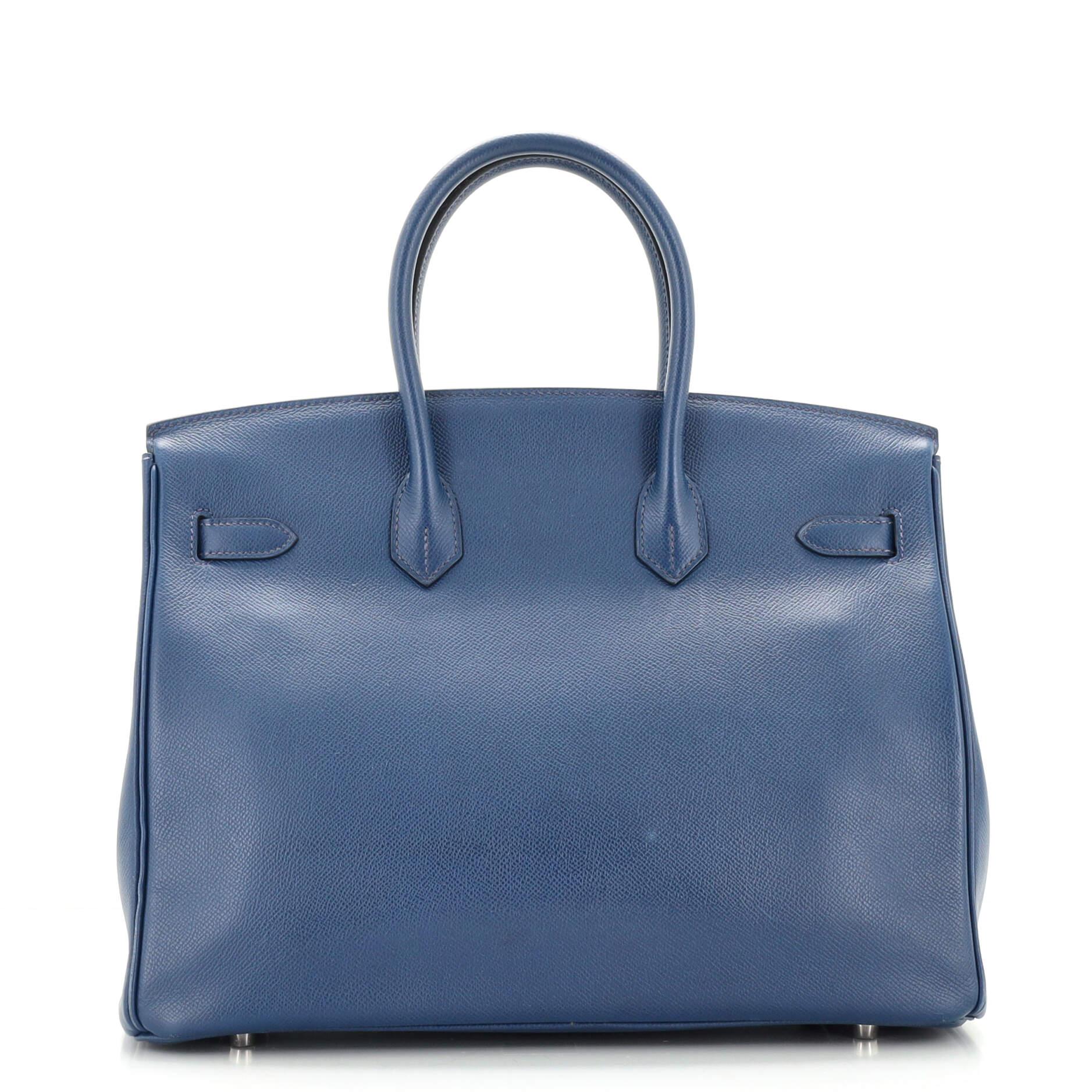 Purple Hermes Birkin Handbag Bleu De Malte Epsom with Palladium Hardware 35