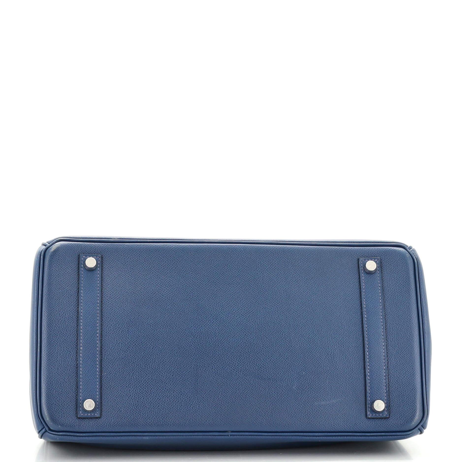 Hermes Birkin Handbag Bleu De Malte Epsom with Palladium Hardware 35 In Fair Condition In NY, NY
