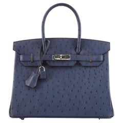 Hermes Birkin Handbag Bleu De Malte Ostrich with Palladium Hardware 30