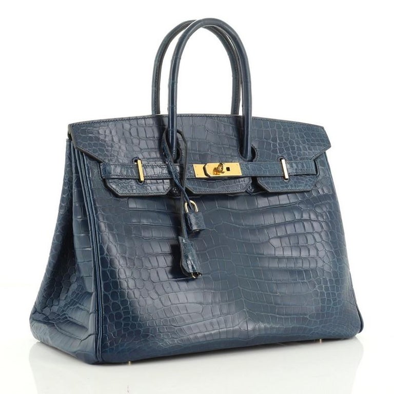 Hermes Birkin Handbag Bleu de Malte Shiny Porosus Crocodile wth Gold ...