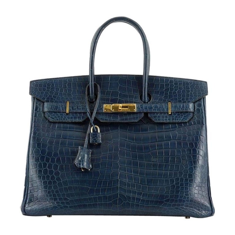 Hermes Birkin Handbag Bleu de Malte Shiny Porosus Crocodile wth Gold ...