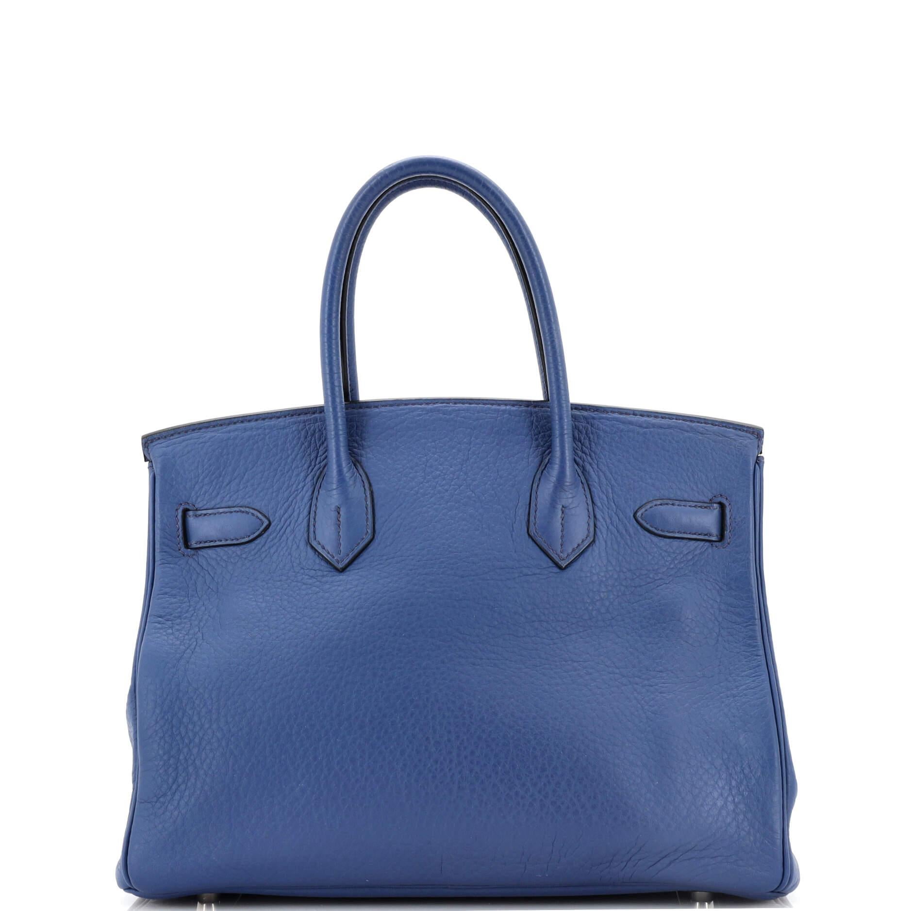 Women's or Men's Hermes Birkin Handbag Bleu De Prusse Clemence with Palladium Hardware 30