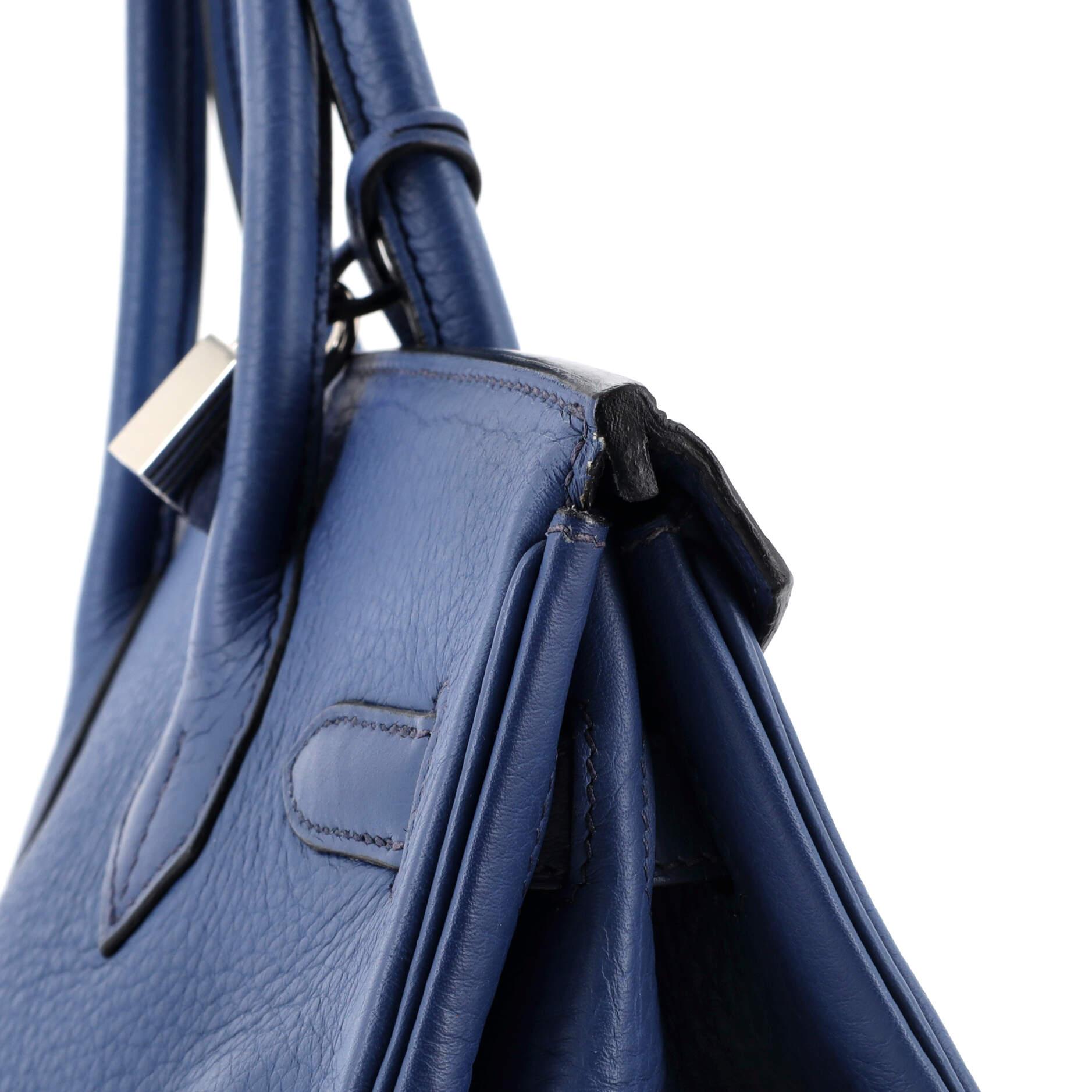 Hermes Birkin Handbag Bleu De Prusse Clemence with Palladium Hardware 30 5