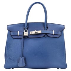 Hermes Birkin Handbag Bleu De Prusse Clemence with Palladium Hardware 30