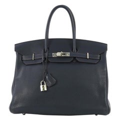 Hermes Birkin Handbag Bleu de Prusse Clemence with Palladium Hardware 35