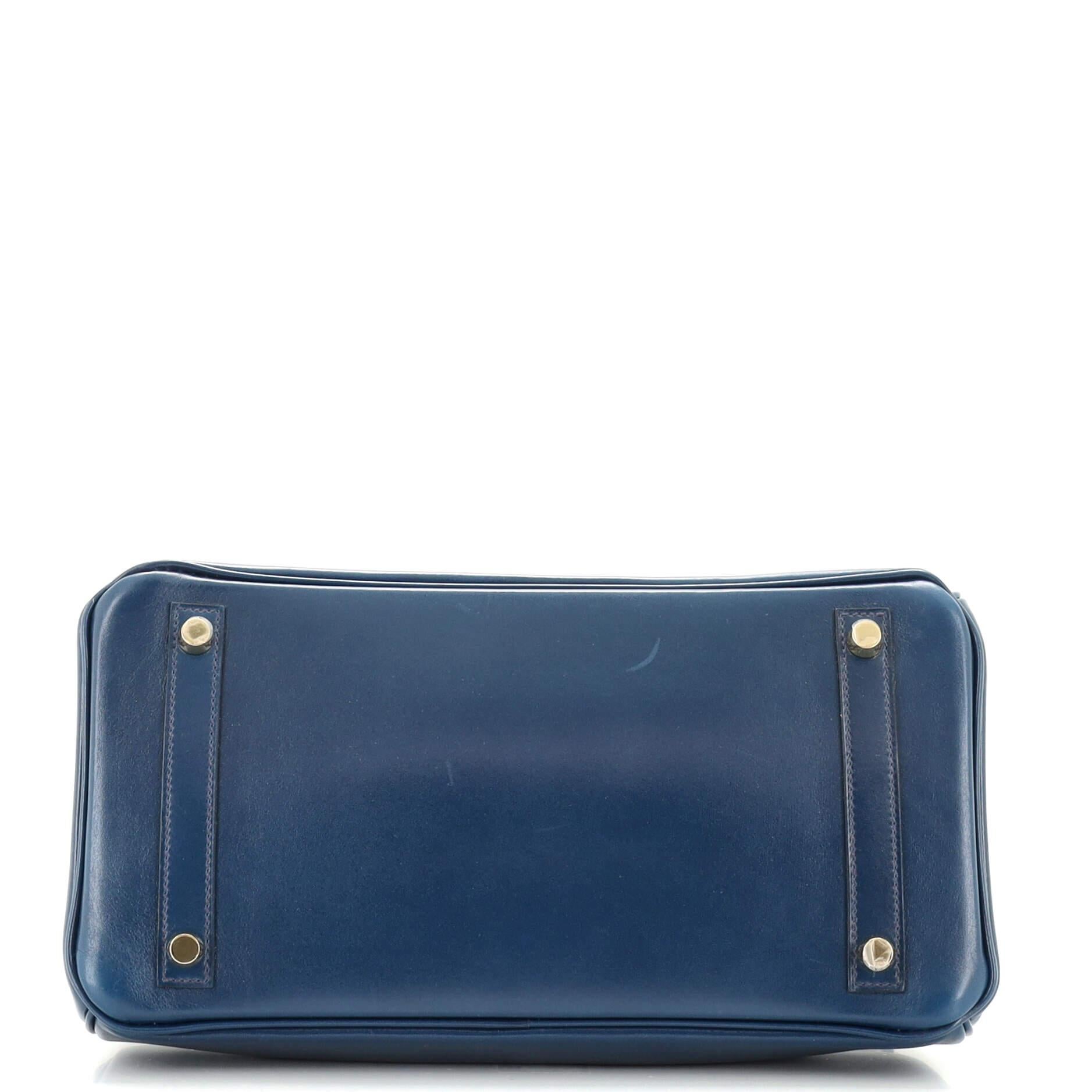 Women's or Men's Hermes Birkin Handbag Bleu De Prusse Tadelakt with Gold Hardware 30