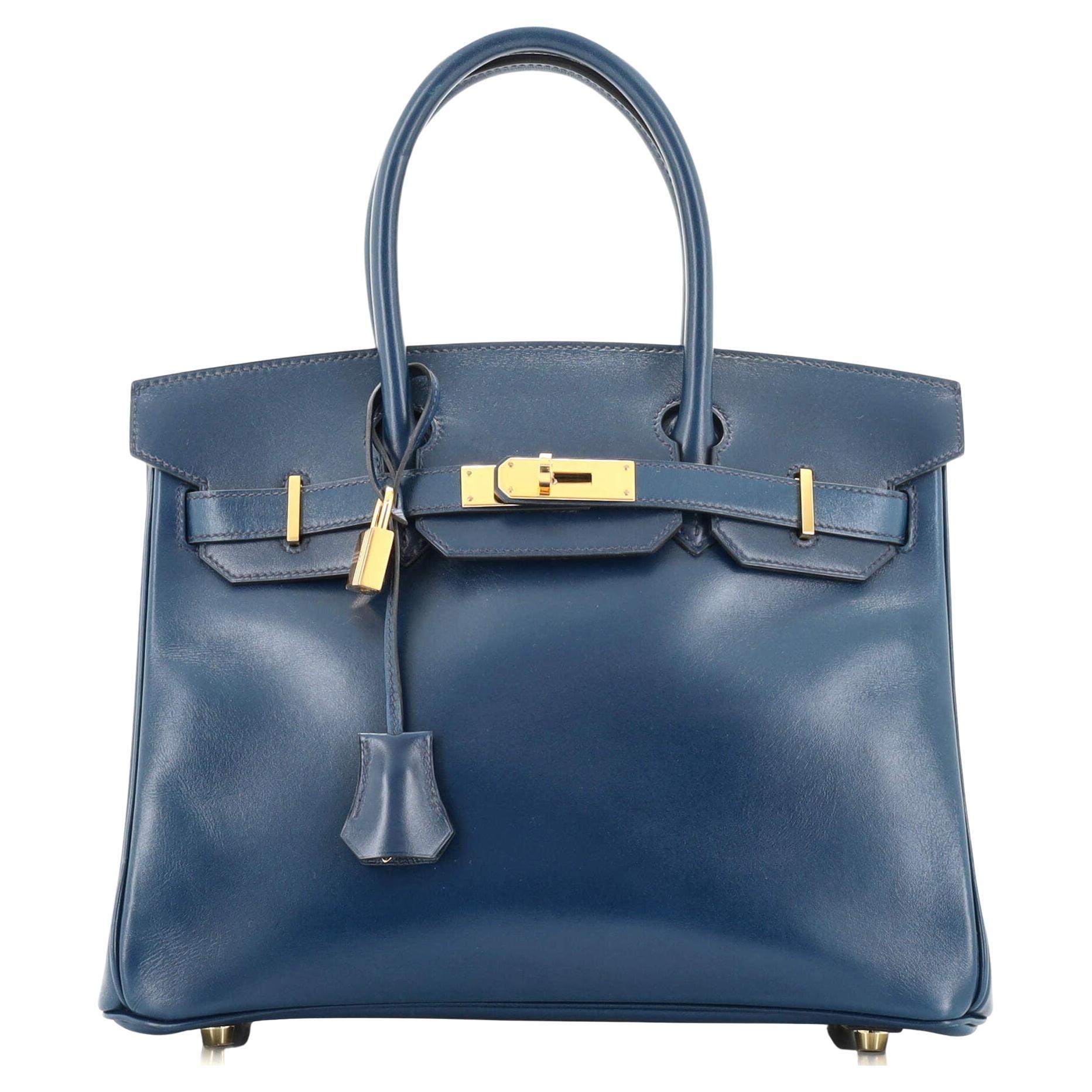 Hermes Birkin Handbag Bleu De Prusse Tadelakt with Gold Hardware 30