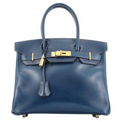Hermes Birkin Handbag Bleu De Prusse Tadelakt with Gold Hardware 30