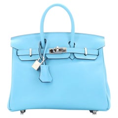 Hermès - Sac à main Birkin Bleu Du Nord Swift avec finitions métalliques en palladium 25