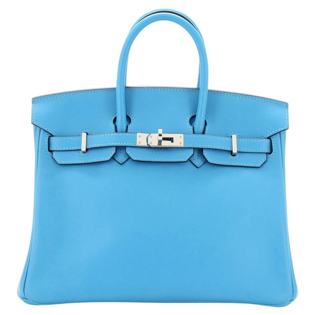 Hermes Birkin Handbag Bleu Du Nord Swift with Palladium Hardware 25 For Sale