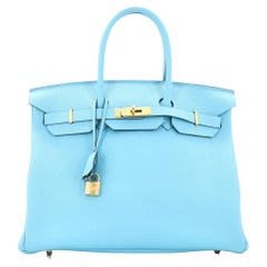 Hermes Birkin Handtasche Bleu Du Nord Togo mit Goldbeschlägen 35