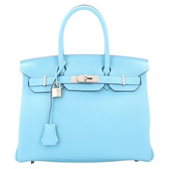 Hermes Birkin Handbag Bleu Du Nord Togo with Palladium Hardware 30