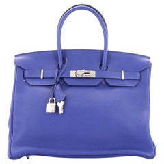 Hermes Birkin Handbag Bleu Electrique Clemence with Palladium Hardware 35