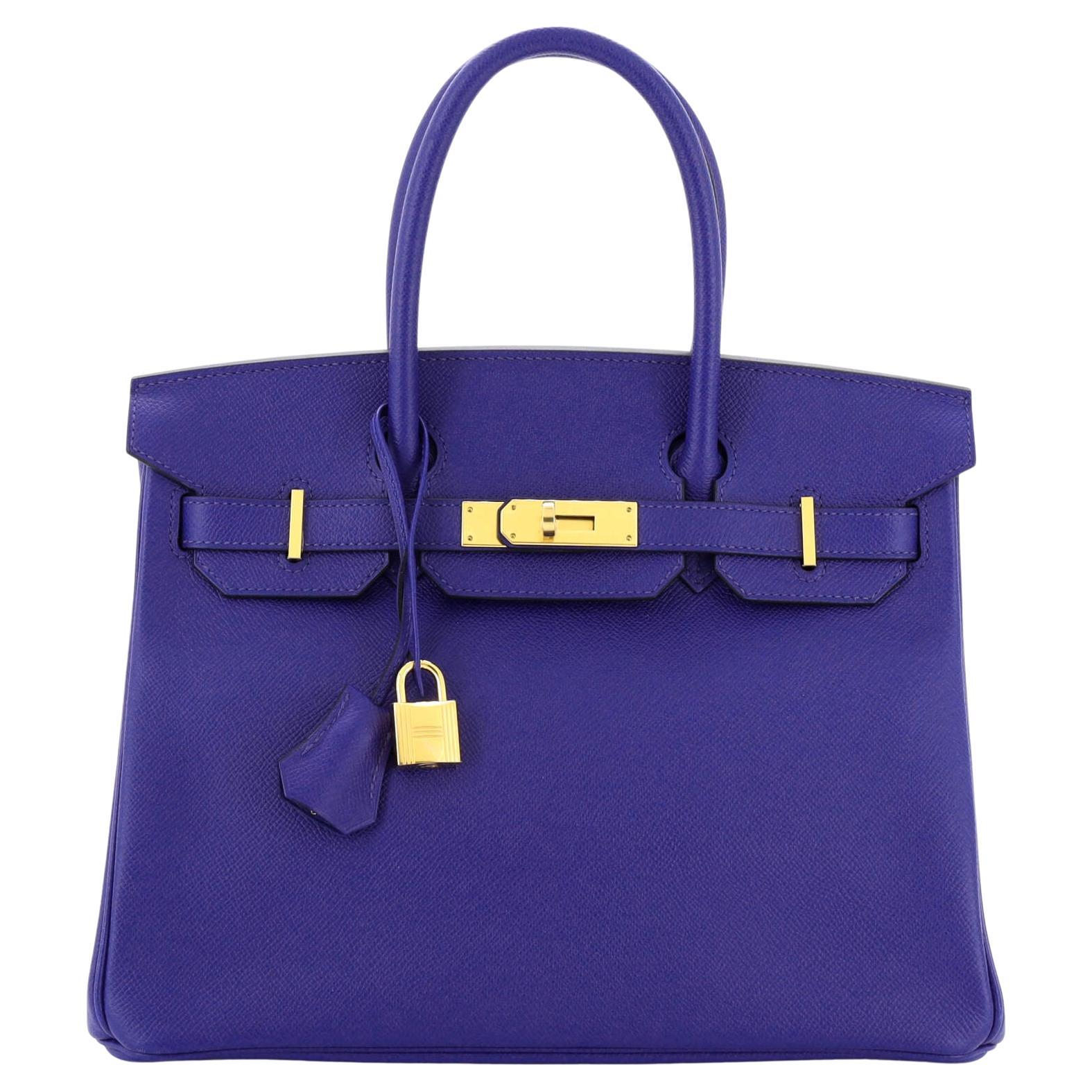 Hermes Birkin Handbag Bleu Electrique Epsom with Gold Hardware 30 For Sale