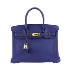 Hermes Birkin Handbag Bleu Electrique Novillo With Gold Hardware 30 