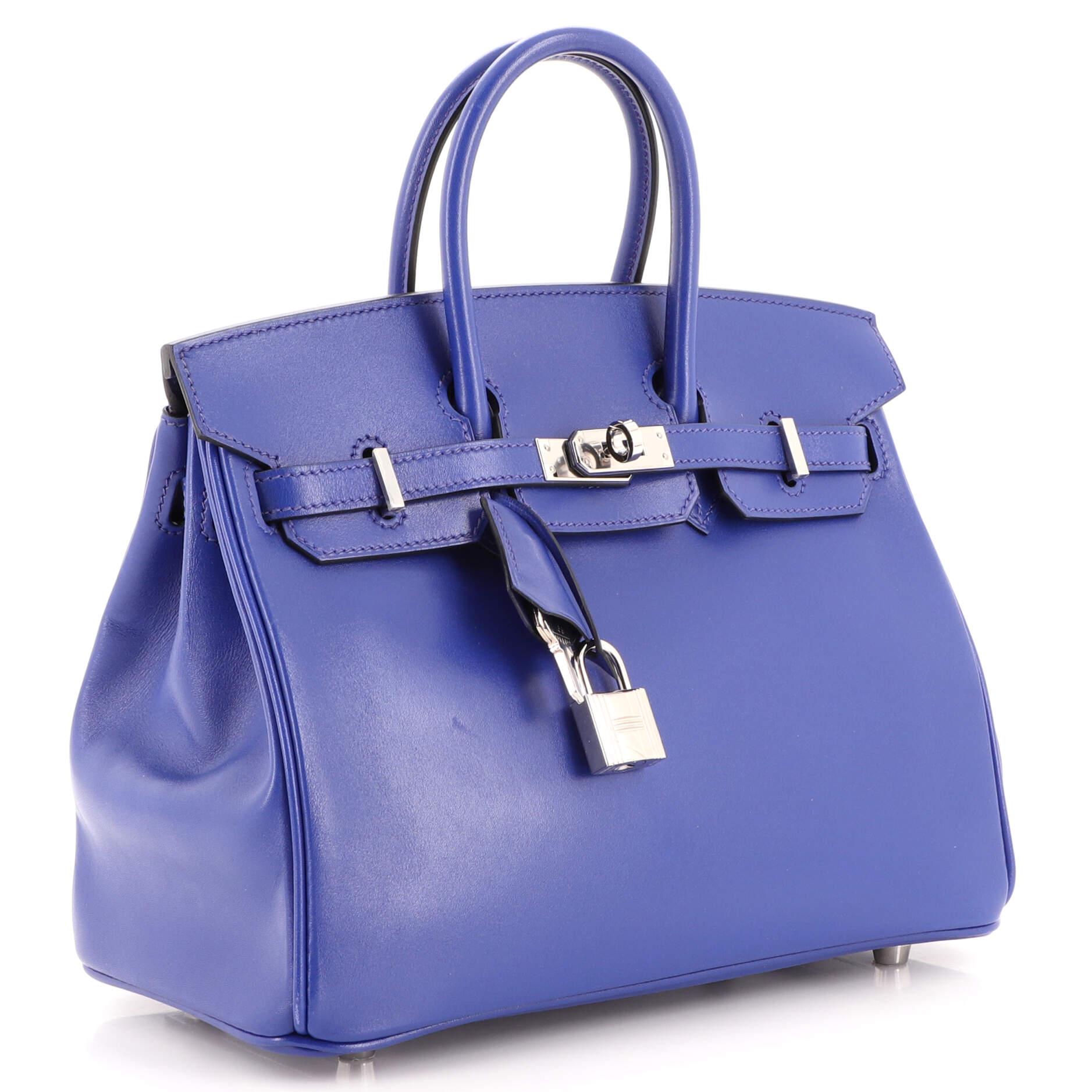 Hermes Birkin Handbag Bleu Electrique Tadelakt with Palladium Hardware 25 In Good Condition In NY, NY
