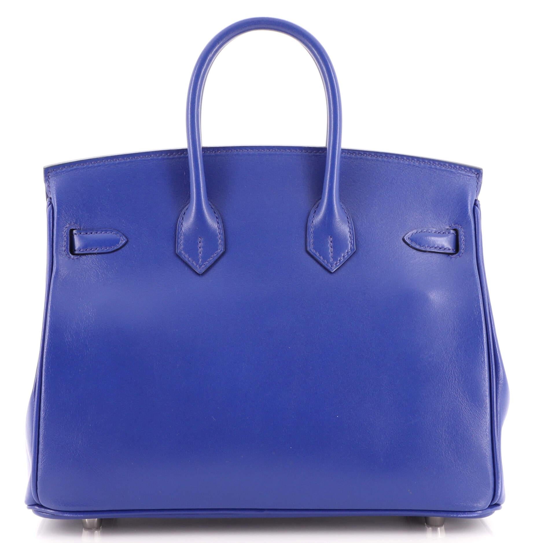 Women's or Men's Hermes Birkin Handbag Bleu Electrique Tadelakt with Palladium Hardware 25