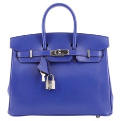 Hermes Birkin Handbag Bleu Electrique Tadelakt with Palladium Hardware 25