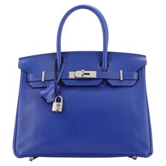 Hermes Birkin Handbag Bleu Electrique Tadelakt with Palladium Hardware 30